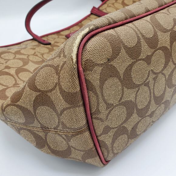 Coach Park Metro Signature Coated Canvas Tote Leather Handbag Shoulder Purse - Picture 5 of 13